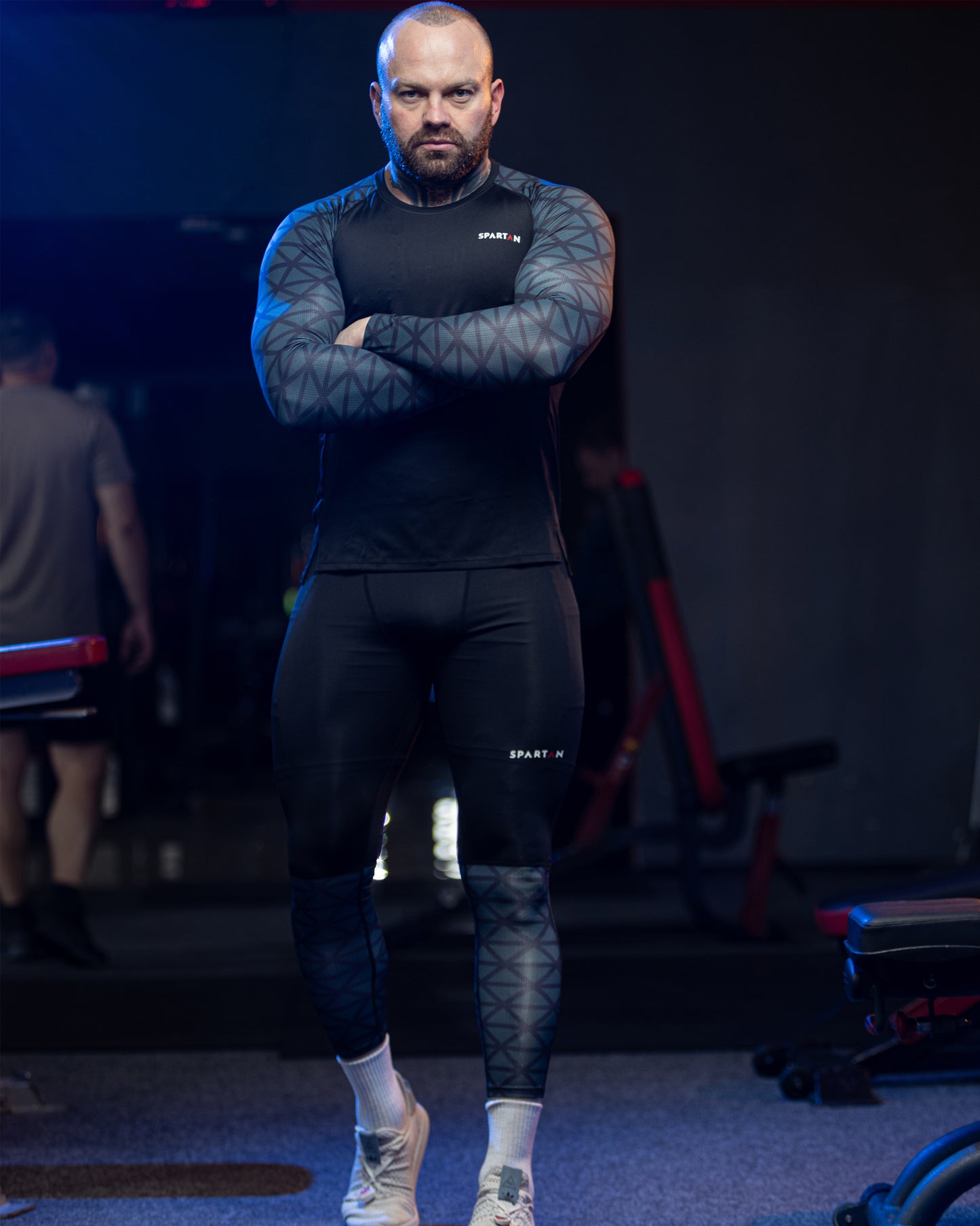 Zestaw odzieży sportowej kompresyjnej 2x Koszulka Rushguard z krótkim/długim rękawem Spodnie kompresyjne legginsy Szorty Spartan 4x Black&Blue